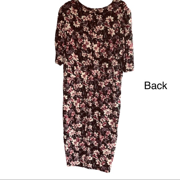 Ms. Basia California Vintage burgandy wine colored floral midi dress Size 18 - Picture 2 of 13